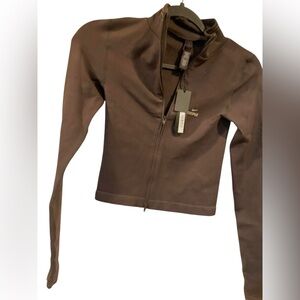 SKIMS Brown Zip-Up Long Sleeve Jacket